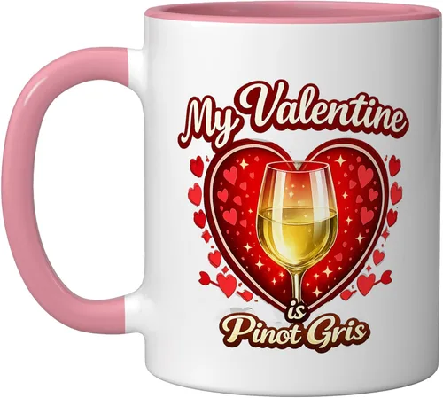 Vista 8 de Pinot Gris Wine Glass Valentine Hearts Love Funny Gift Ceramic Mug, Black/White, 11oz