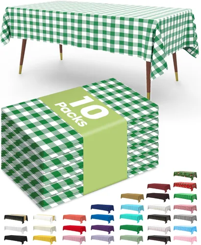 Vista 38 de Pureegg Juego de 10 manteles de plástico desechables, 54 x 108 pulgadas, para fiestas de cumpleaños, picnic, manteles blancos, rectangulares