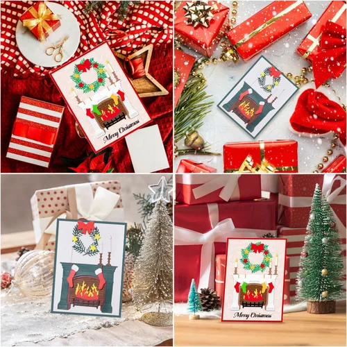 Vista 7 de GLOBLELAND Troqueles de Corte de Chimenea de Navidad, Plantilla de Troquelado de Feliz Navidad, Medias de Navidad, Troqueles de Corte de Metal