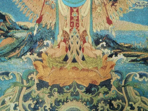 Vista 4 de Bordado de seda tibetano Thangka budismo 1000 manos 1000 caras Kwan Yin Tangka Guanyin Avalokitesvara colgante de pared para decoración del hogar
