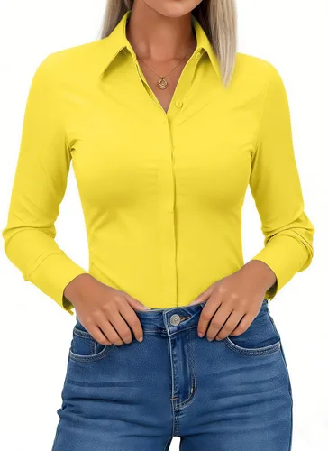 Vista 16 de Aoudery Button Down Shirts for Women Slim Fit Long Sleeve Stretch Dress Shirts Work Shirt Wrinkle Free