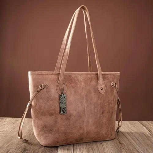Vista 2 de Montana West Bolso de cuero genuino de vaca estilo hobo estilo concho occidental para mujer