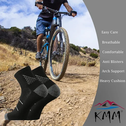 Vista 5 de KMM Calcetines tobilleros de lana merino de corte bajo para hombre, ligeros, con un cuarto de amortiguación, anti ampollas, senderismo, senderismo