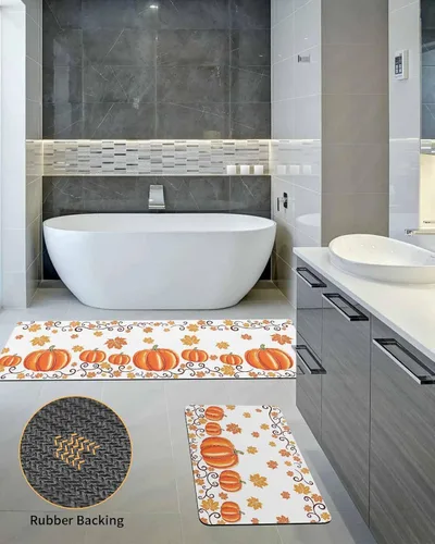 Vista 5 de Tapete de baño de calabaza naranja para bañera, antideslizante, de secado rápido y absorbente, tierra de diatomeas, fregadero de ducha, lavable