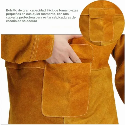Vista 8 de Leather Welding Apron with Sleeves,Heavy Duty Welding Jacket,Heat Flame Resistant Welder Apron for Men