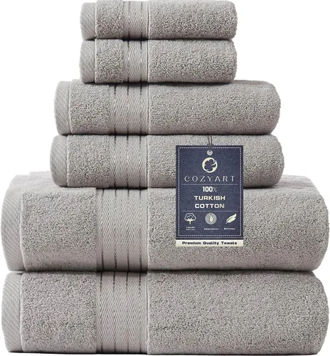 Vista 48 de COZYART - Juego de 6 toallas de baño de algodón turco, color azul claro, suaves, altamente absorbentes y duraderas, 19.17 oz/yd², incluye 2 toallas