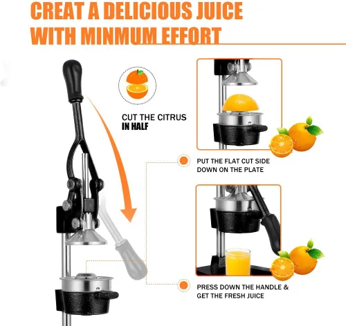Vista 5 de Prensa Manual de Mano de Hierro Fundido Comercial de Servicio Pesado Naranja Cítricos Limón Lima Toronja Granada Exprimidor de Jugo de Fruta