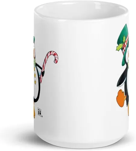 Vista 3 de Mary Engelbreit Taza de pingüino prancing de 15 oz, color blanco