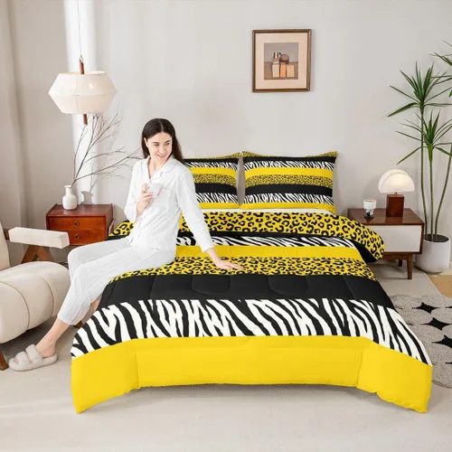Vista 50 de Juego de edredón con estampado de leopardo para niños, tamaño individual, juego de ropa de cama de moda de piel de guepardo abstracto, decoración