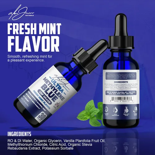 Vista 3 de Paquete de rutina diaria – Gomitas orgánicas Shilajit suplementos energéticos con Ashwagandha (30 unidades) + gotas de azul de ultra metileno 1%
