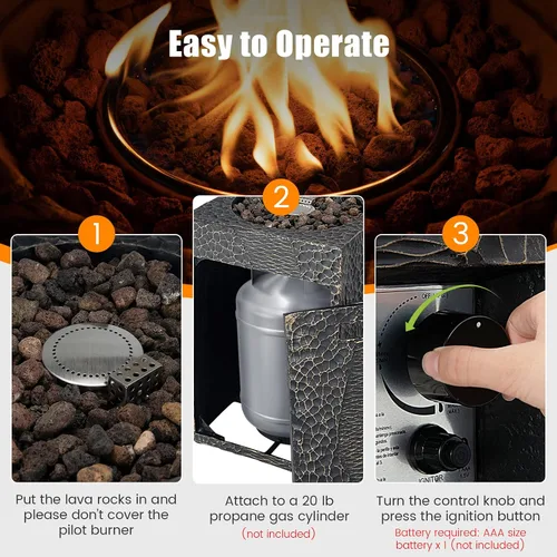 Vista 3 de Tangkula Patiojoy - Chimenea de propano para patio de 16 pulgadas, chimeneas de gas cuadradas de encendido electrónico con cubierta protectora
