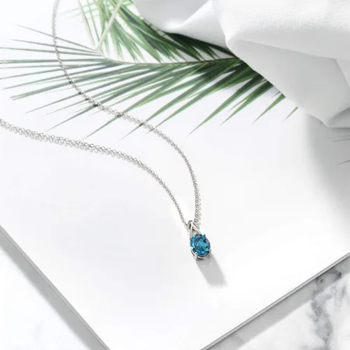 Vista 103 de Gem Stone King Collar de plata de ley 925 con piedra natal ovalada de 0.354 x 0.276 in Collar con colgante solitario para mujer Con cadena