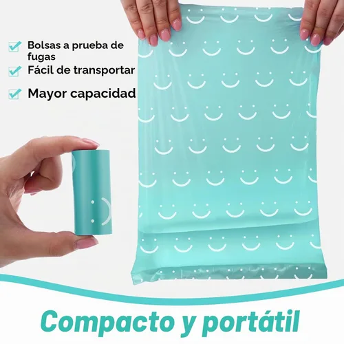 Vista 4 de 1500 bolsas desechables para pañales de bebé, eliminación de aromas de polvo de bebé o bolsas de residuos de mascotas, 100 rollos (aguamarina)