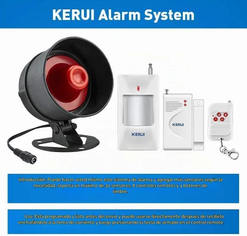 Vista 10 de Sistema de seguridad para el hogar KERUI, para interior y exterior, resistente a la intemperie, con sirena, sensores para ventanas y puertas, sensor