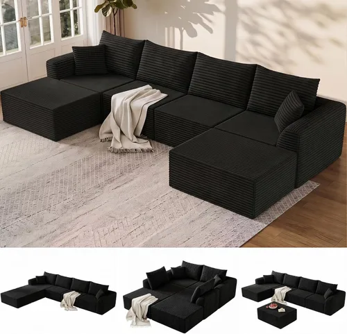 Vista 10 de Sofá seccional deshuesado de 130 pulgadas, moderno sofá modular con soporte, sala de estar, apartamentos, dormitorio, no requiere montaje, sofá