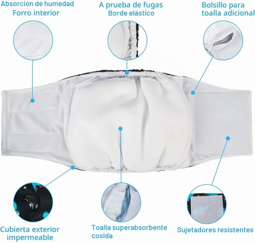 Vista 5 de CuteBone - Pañales lavables para perro macho, banda abdominal, paquete de 3 unidades, color negro, modelo DM54XS
