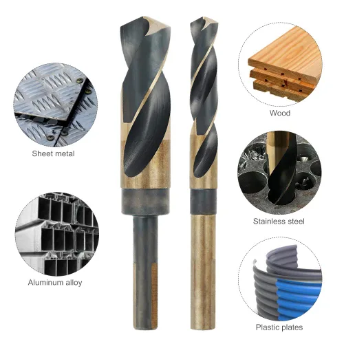 Vista 3 de COMOWARE Broca de vástago reducido de 1", HSS M2, broca negra y dorada con vástago de 3 planos de 1/2", punta dividida de 135°, brocas de metal