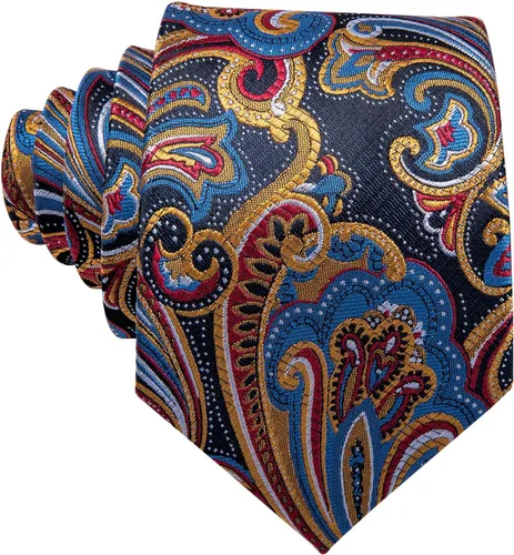 Vista 182 de Barry.Wang - Juego de corbata de seda para hombre, diseño de cachemira, pañuelo y gemelos de bolsillo