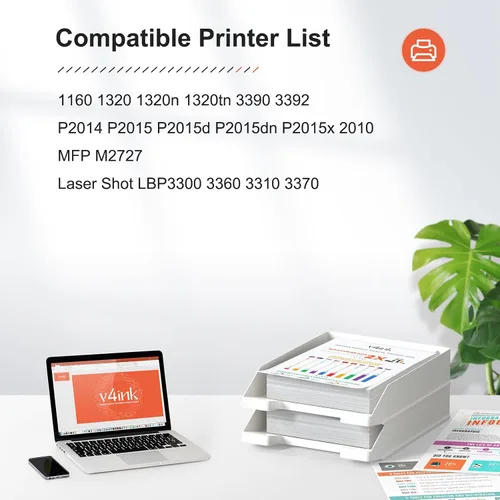 Vista 2 de V4INK Cartucho de tóner compatible con alto rendimiento 49X 53X para HP 53X Q7553X 49X Q5949X para uso en HP LaserJet P2015dn P2015 P2015d 1320