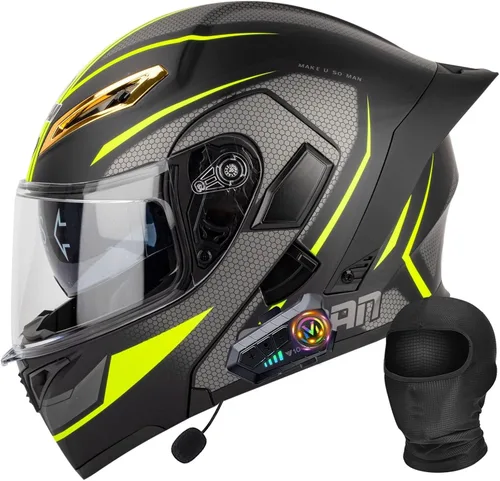 Vista 10 de Casco Bluetooth Moto DOT Aprobado Casco Abatible, Casco Integrado De Moto, Cascos Abatible con Doble Visera, Ventilación Forro, para La Respuesta
