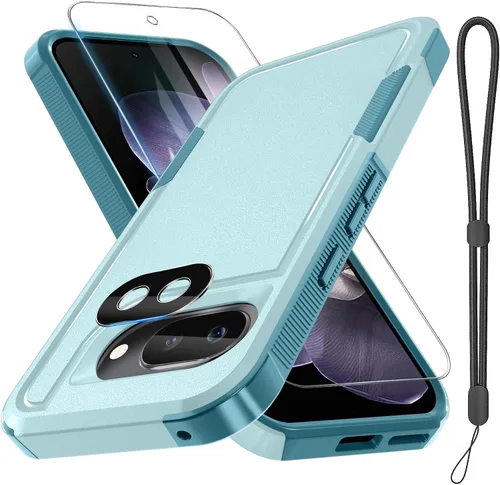 Vista 10 de Janmitta Funda para Google Pixel 9 Pro XL con protector de pantalla + protector de lente de cámara + correa de muñeca, resistente a prueba de NEGRO