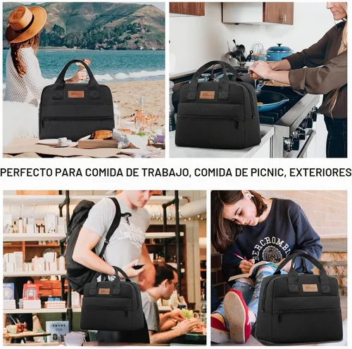 Vista 6 de HOMESPON Bolsa de almuerzo aislada para mujeres y hombres, lonchera hielera para el trabajo, picnic (negro)