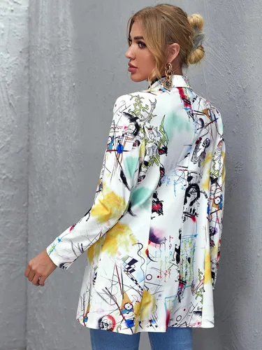 Vista 2 de Floerns Chaqueta de trabajo casual de manga larga con estampado de arte pop para mujer