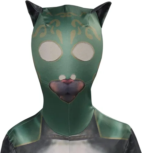 Vista 5 de Yanmao Disfraz de gato para niños con botas, cosplay, gatito, softpaws mameluco con capucha para gatito, traje de Halloween