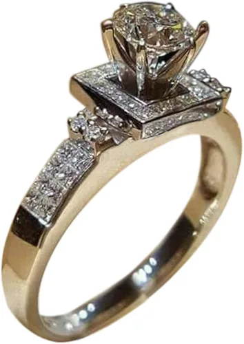 Vista 2 de WoCoo Anillo de compromiso con diamantes de zafiro blanco brillante para mujer elegante apilable plata 10