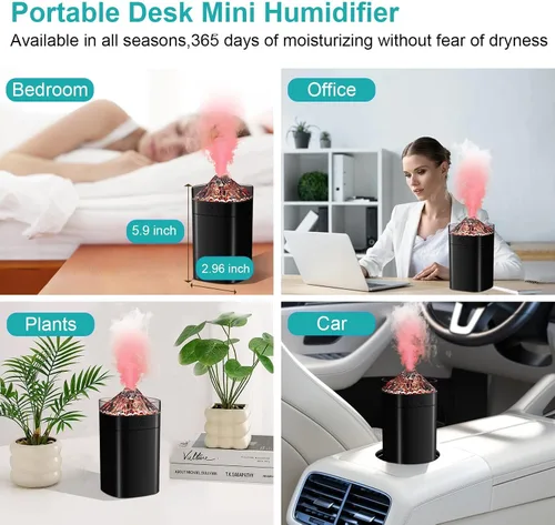 Vista 7 de Humidificador pequeño portátil, humidificador de niebla fría de 13.5 fl oz para dormitorio, humidificador de escritorio alimentado por USB con luz