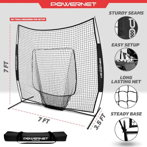Vista 3 de PowerNet Baseball Softball Practice Net 7x7 with Baseball Accessories for Practice Pitching, Batting & Fielding, Ball Caddy, Weighted Baseballs, Tee