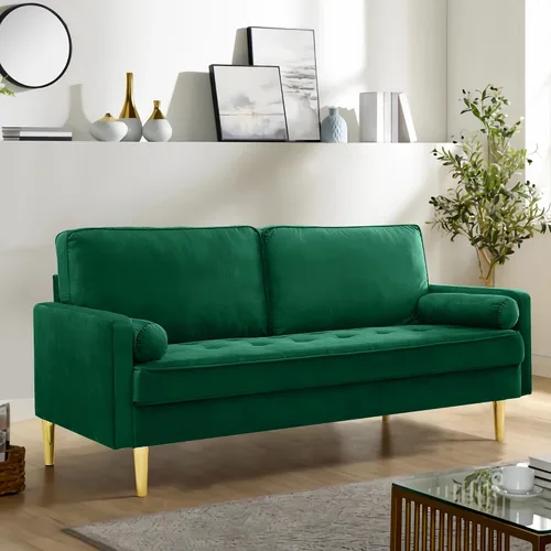 Vista 12 de Sofá LoveSeat de 67 pulgadas, sofá biplaza, sofás modernos de tela de terciopelo con diseño de puntos con dos almohadas redondas para espacios