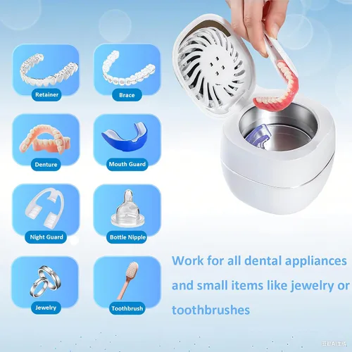 Vista 7 de Limpiador ultrasónico de retención 2025 mejorado con ventilador de secadora, cápsula de limpieza dental ultrasónica UV de 45 kHz, máquina limpiador