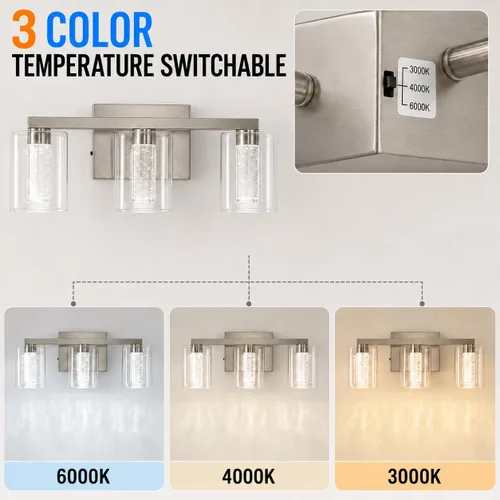 Vista 3 de Lámparas de tocador de baño sobre espejo, revestimiento de acabado dorado cepillado, luces de tocador, apliques de pared para baño Bathroom Light
