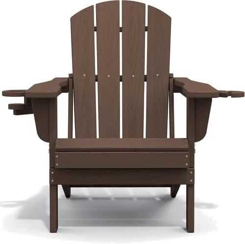 Vista 10 de SERWALL Silla Adirondack con portavasos, sillas Adirondack compuestas de polietileno de alta densidad para exteriores, para todo tipo de clima Café