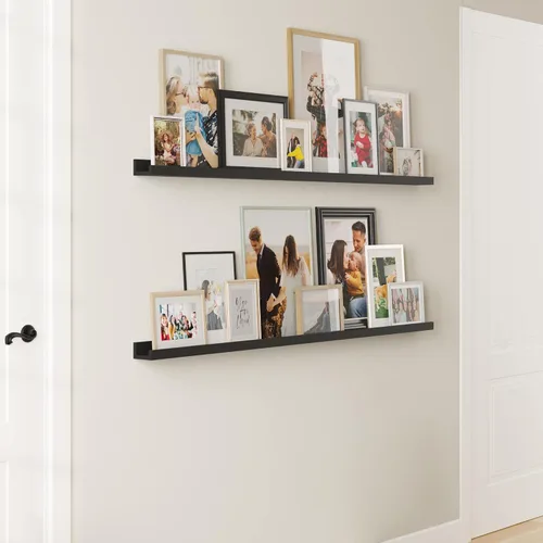 Vista 7 de Wallniture Denver - Juego de 2 repisas para fotos de 60 pulgadas para decoración de sala de estar, estantes flotantes largos negros para comedor