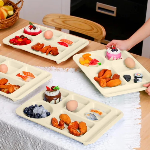 Vista 7 de Pinkunn 8 platos divididos irrompibles grandes de 14 pulgadas para niños y adultos, bandeja de paja de trigo apta para lavavajillas, microondas