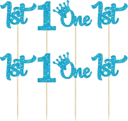Vista 3 de 24 adornos para cupcakes de primer cumpleaños con purpurina para decoración de pastel de primer cumpleaños, selecciones de cupcakes para niños, baby