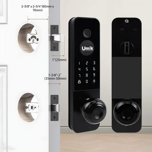Vista 6 de UMIKSMART - Cerradura de puerta inteligente, cerradura de teclado de huellas dactilares, aplicación WiFi, negro mate