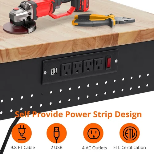 Vista 3 de TrailBlaze Banco de trabajo de 48 x 24 pulgadas para garaje, estación de trabajo resistente con 4 ruedas con bloqueo, mesa de taller de madera