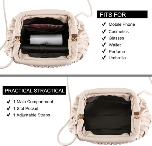 Vista 3 de NIUEIMEE ZHOU Bolso de mano fruncido para mujer, de piel sintética, bolso de mano, bolso de mano retro, bolso cruzado