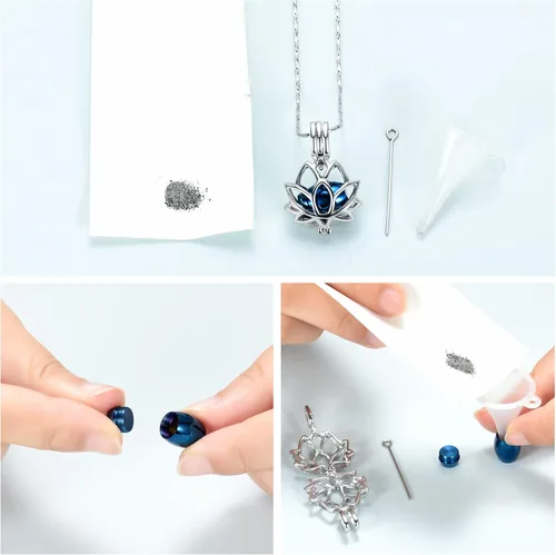 Vista 4 de Imrsanl - Joyería para llevar Cenizas - Collar con dije de flor de loto con mini urna de recuerdo para cenizas