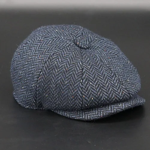 Vista 6 de Hombres Mezcla De Lana Newsboy Gorra 8 Panel Tweed Flat Cap Cabbie Hat Snap Brim