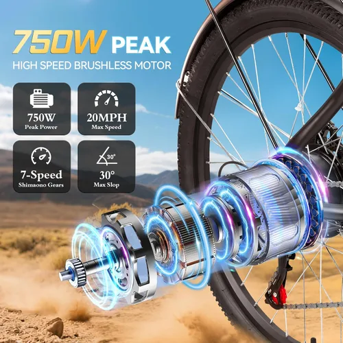 Vista 2 de ZNH 1000W Peak Electric Bike for Adults, Step Thru Ebike - 23Mph & 80 Miles Electric Bicycle with 48V Removable Battery, 7-Speed, Front