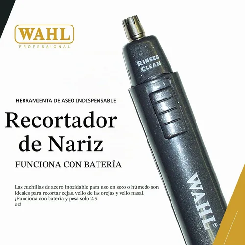 Vista 2 de Wahl Professional - Recortadora de nariz, hoja de acero inoxidable, funciona en húmedo o seco, funciona con pilas para peluqueros y estilistas