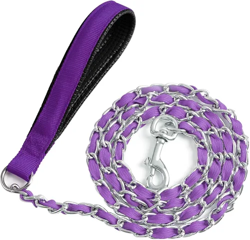 Vista 12 de Correa de Cadena para Perro a Prueba de Mordeduras, Correa de Cadena de Metal y Cuerda de Nylon para Perro con Mango Acolchado, Correas Resistentes