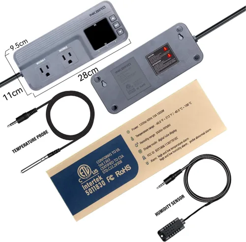 Vista 2 de Inkbird Controlador de temperatura y humedad ITC-608T Termostato de etapa dual precableado 120VAC 15A 1800W ETL Listado Invernadero de hongos