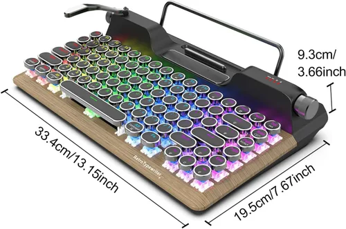 Vista 8 de Zopsc Retro Typewriter Mechanical Keyboard, 84 Keys Wireless 2.4G and Bluetooth 5.0, RGB Backlit, Blue Switches, Hot Swappable, with PU Leather