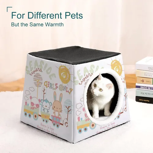Vista 7 de Cama plegable para gatos y gatos, con cojín extraíble, diseño de conejo, mono y panda