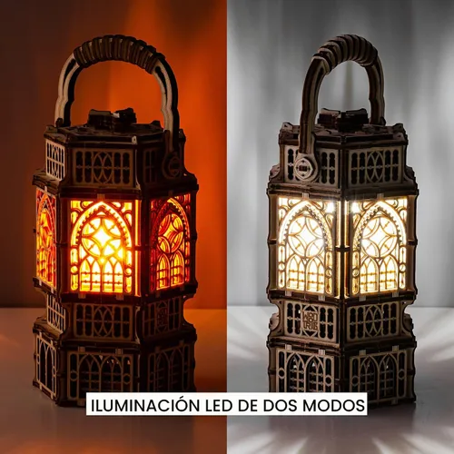 Vista 4 de Wood Trick Linterna Antigua Luminosa LED Rompecabezas de Madera 3D para Adultos para Construir - Iluminación de 2 Modos - Proyecto de Ingeniería DIY